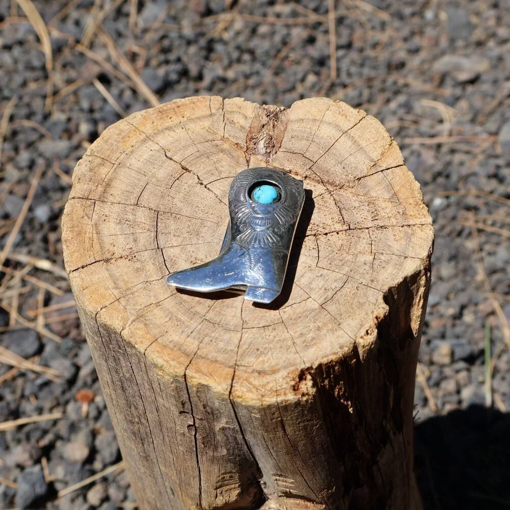 Cowboy Boot Money Clip Genuine Navajo Handmade Accessory Silver Turquoise ***